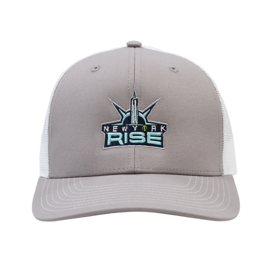 The New York Rise Trucker Hat - Grey and White Mesh Back